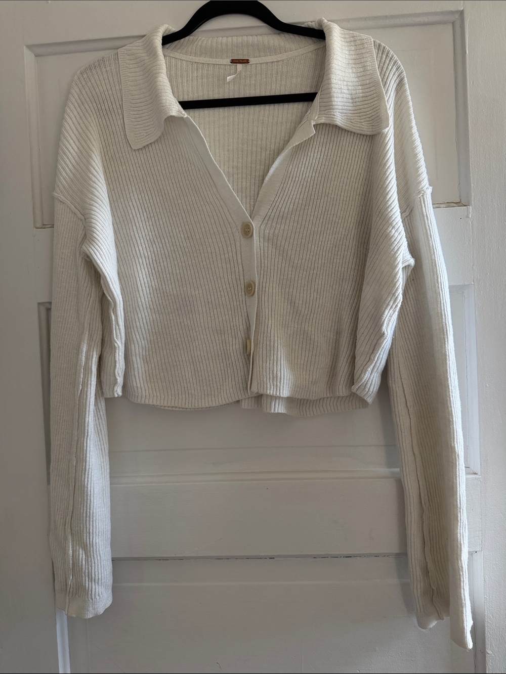 Free People Cropped Ribbed Button-Front Cardigan - Cream